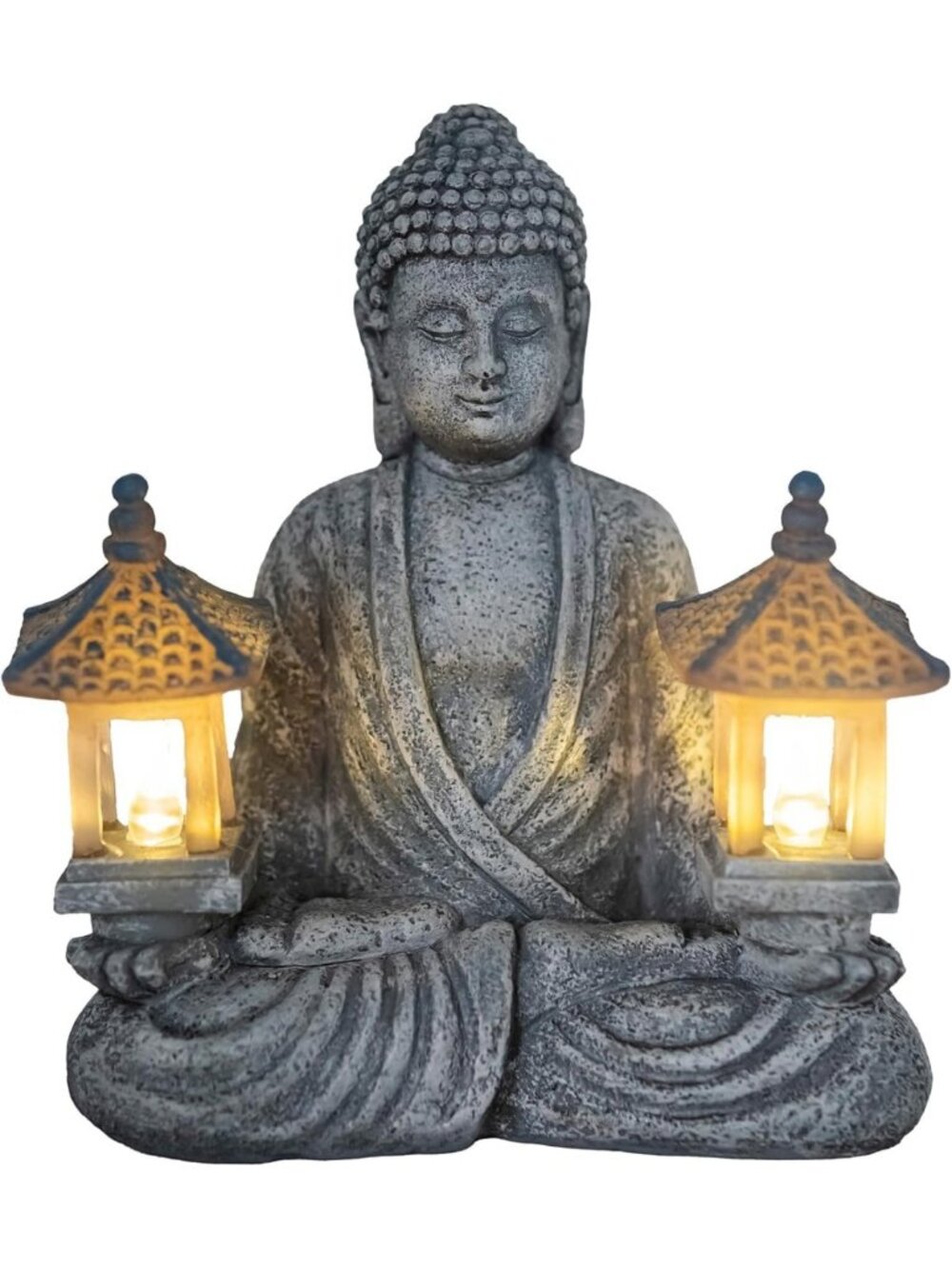 Solar Buddha Statue for Home & Garden Decor - LED Flickering Light, Zen